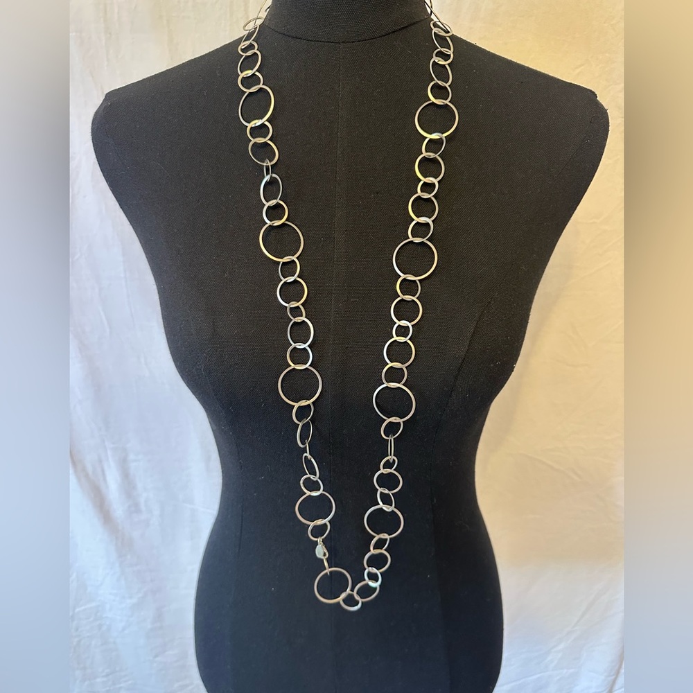 Cookie Lee Silver Tone Long Chain Necklace Statement Layering Circles Modern